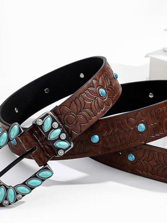 Genuine Leather Western Belt Boho Chic Adjustable Buckle Accessory